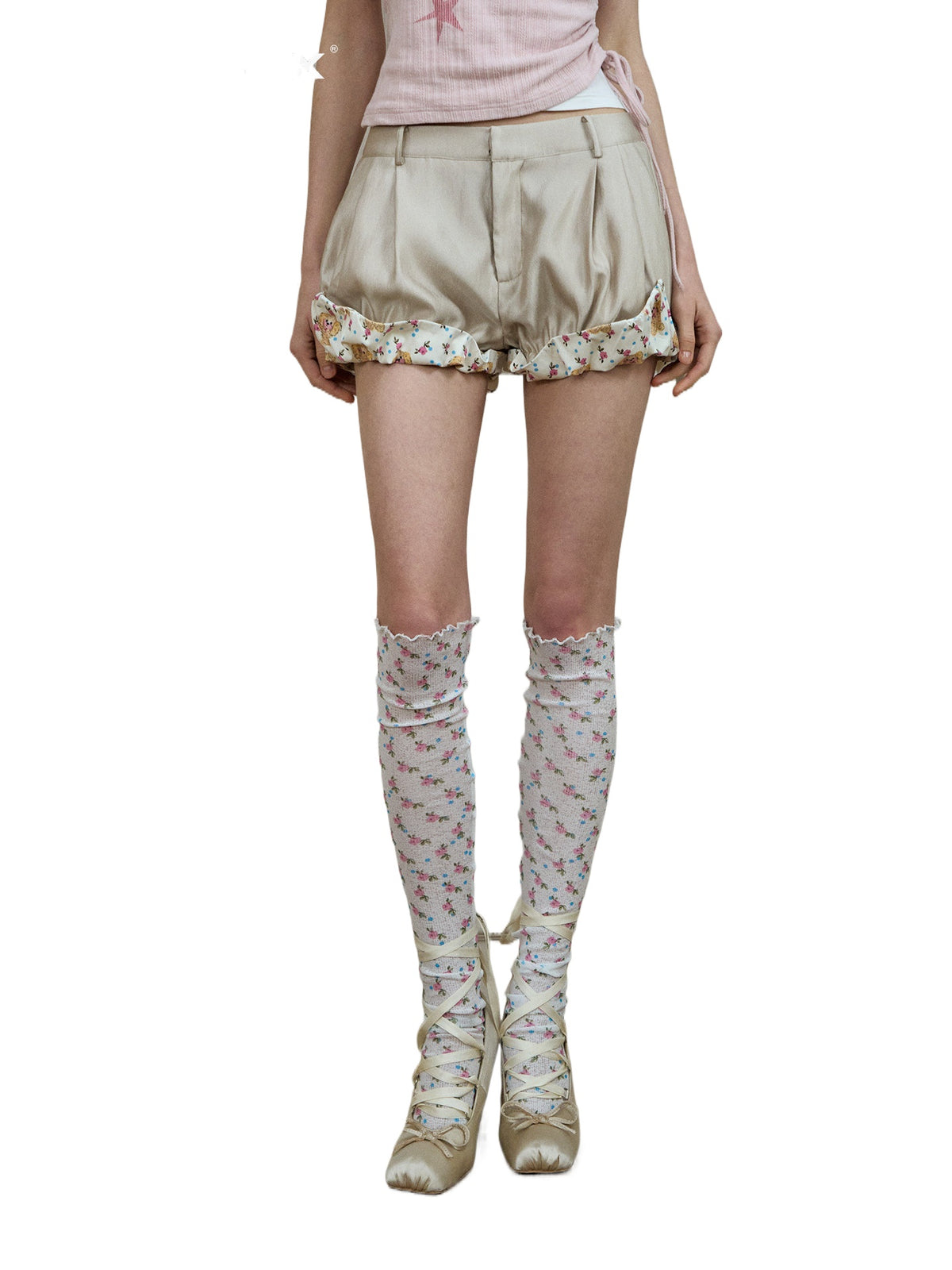 Khaki Printed Lantern Shorts