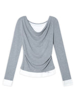 Dangle Collar Fake Two-Piece Color-Blocked Blouse