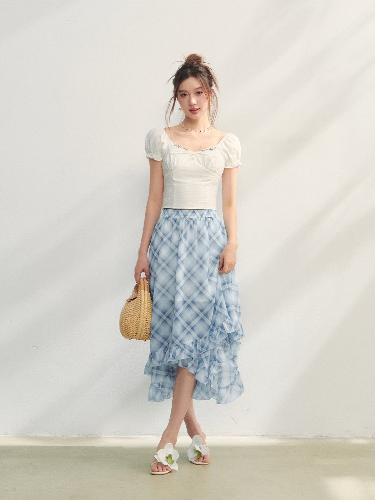 Irregular Ruffle  Top &amp; Midi Skirt Set