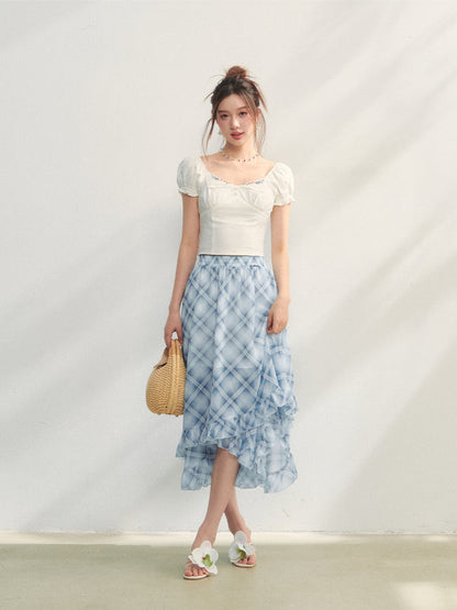 Irregular Ruffle  Top &amp; Midi Skirt Set