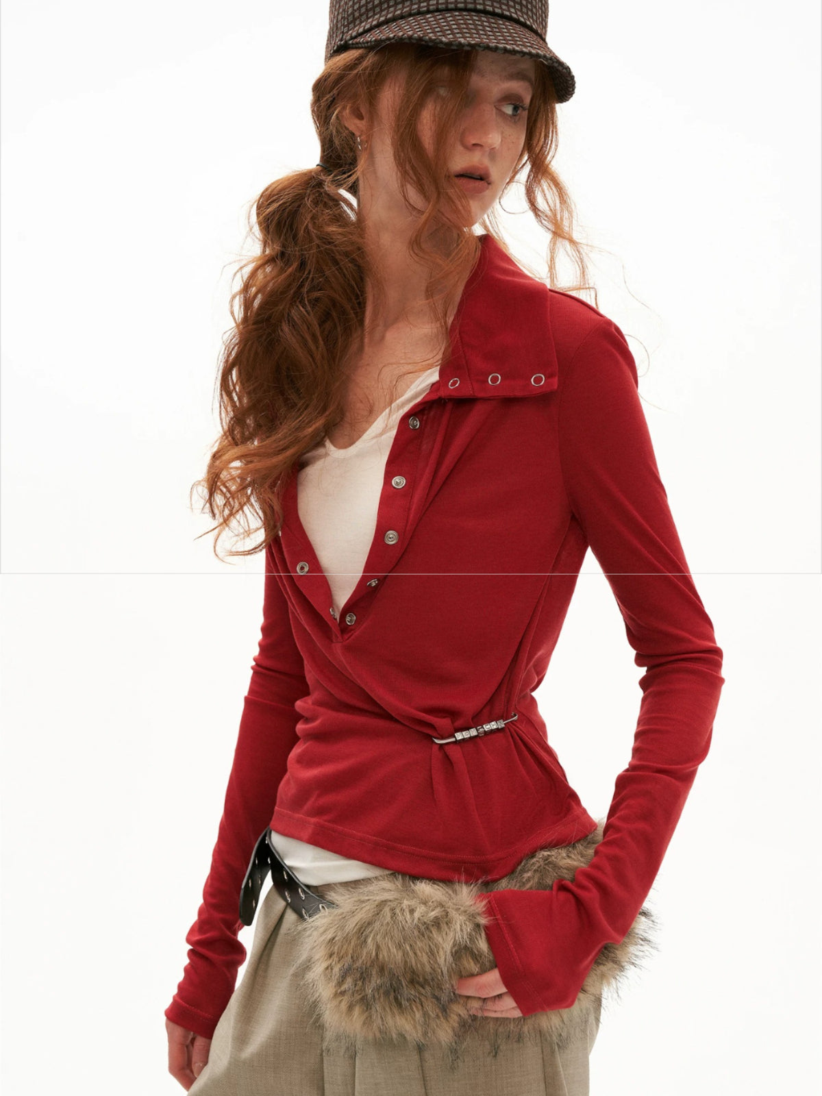 Layered V-Neck Fitted Polo Top
