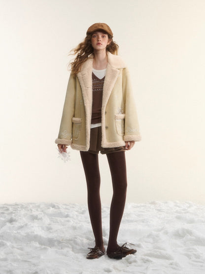 Shearling Embroidered Suede Jacket