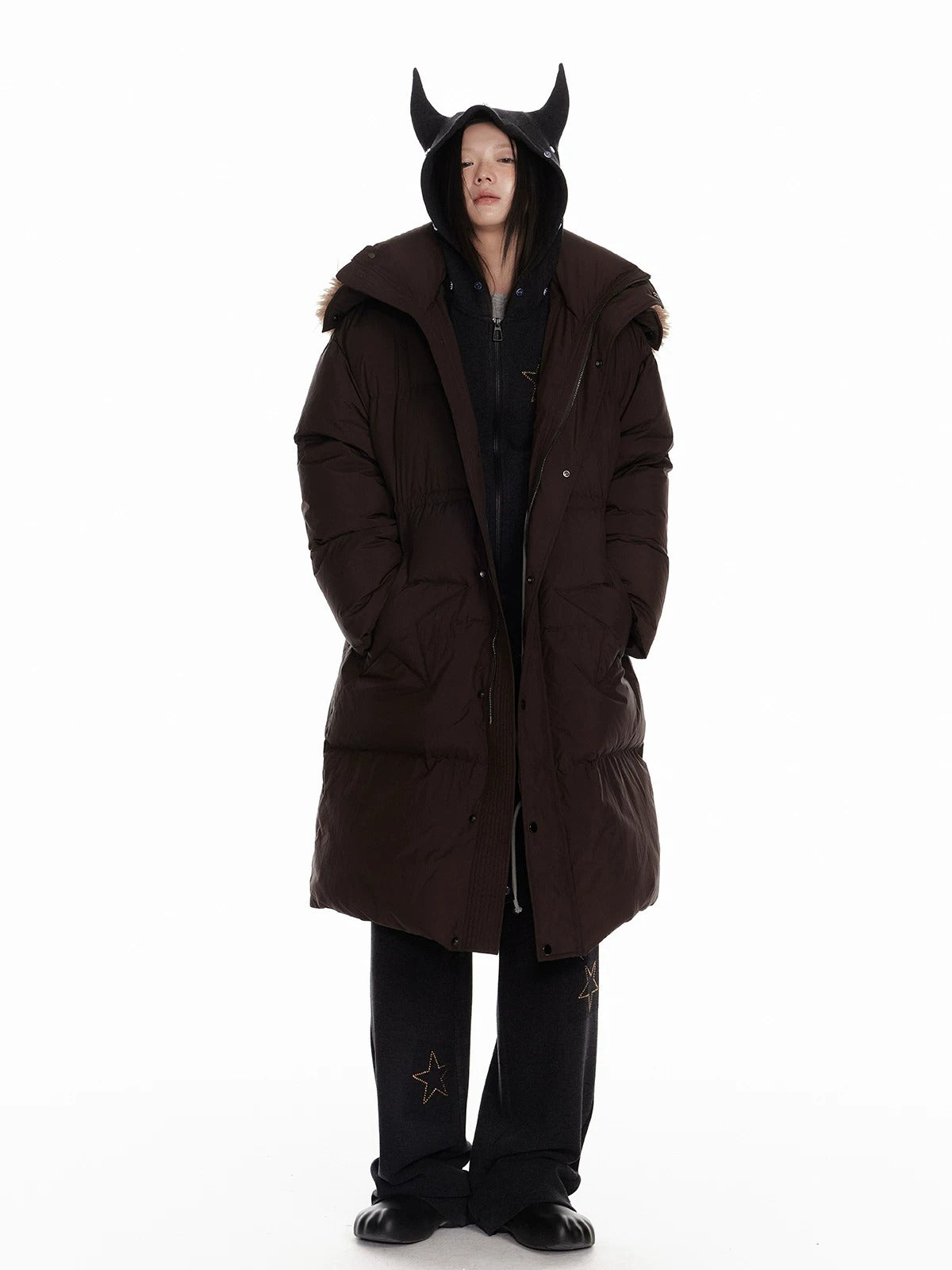 Fur Collar Hoodie &amp; Wide Pants Set
