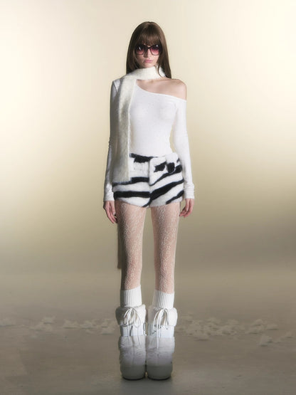 Zebra Print Faux Fur Shorts