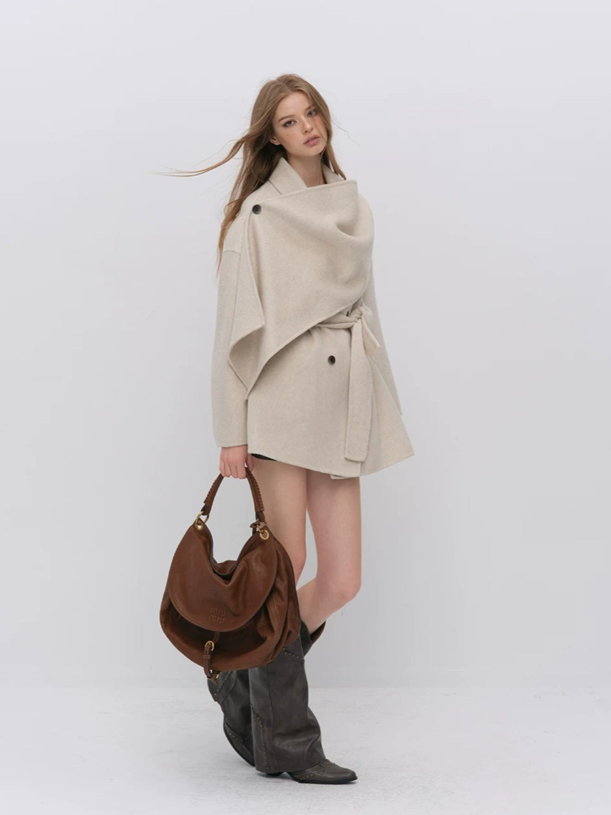 Modern Cape Scarf Wool Coat