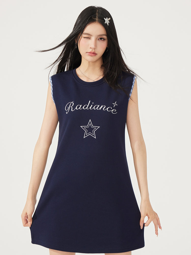 Plaid-Spliced Sleeveless Dress
