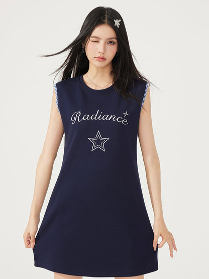 Plaid-Spliced Sleeveless Dress
