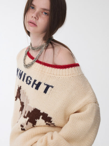 Fair Isle Icelandic Off-Shoulder Chunky Knit Sweater