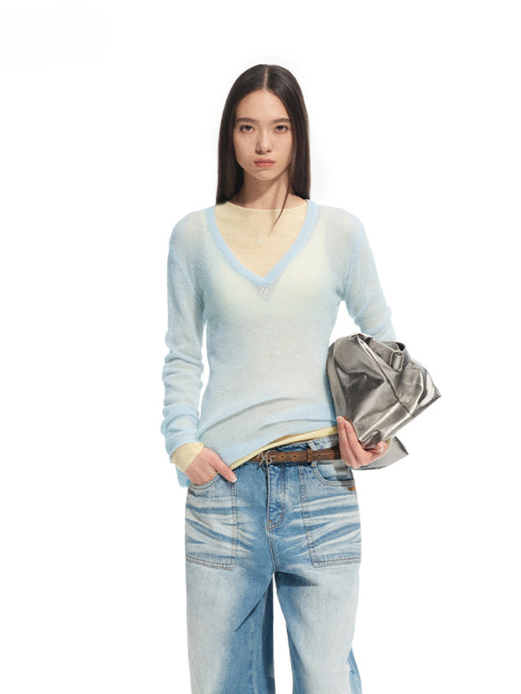 Alpaca Irregular Thin Long-sleeve Top