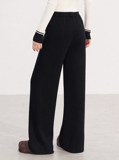 Fleece-lined Knit Elastic Waist Wide-leg Pants