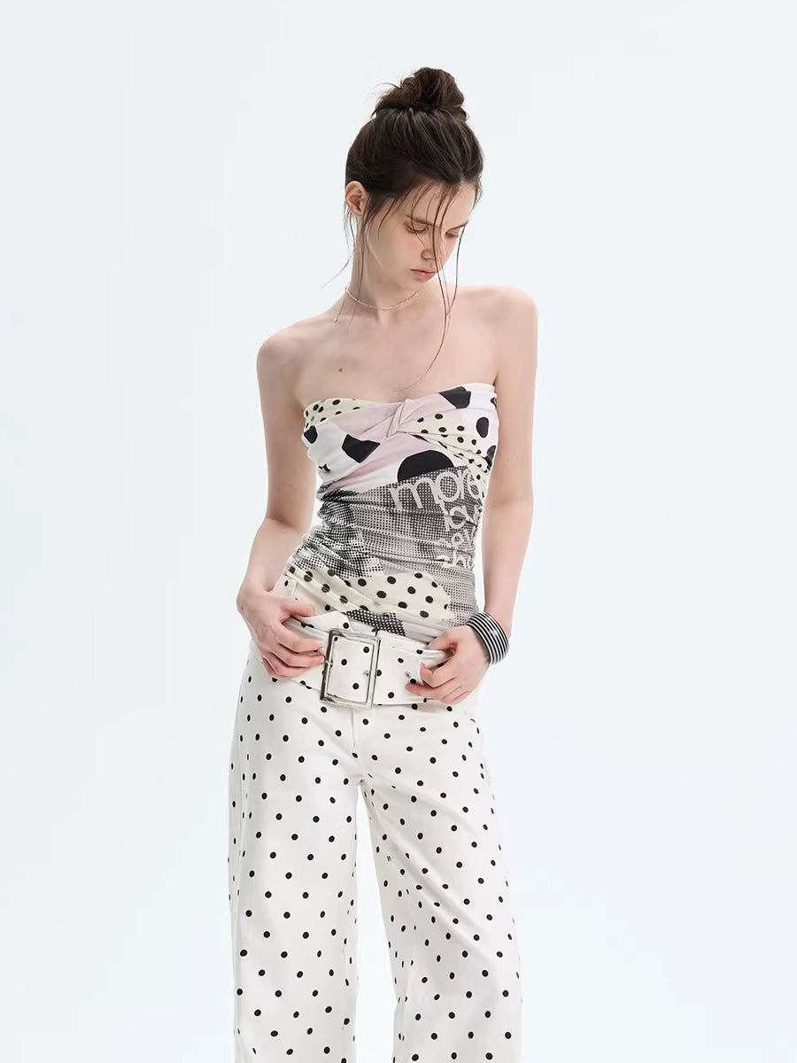 Beige Polka Dot Bandeau Top