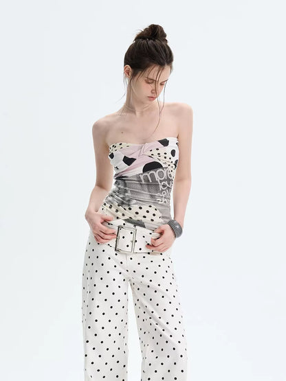 Beige Polka Dot Bandeau Top