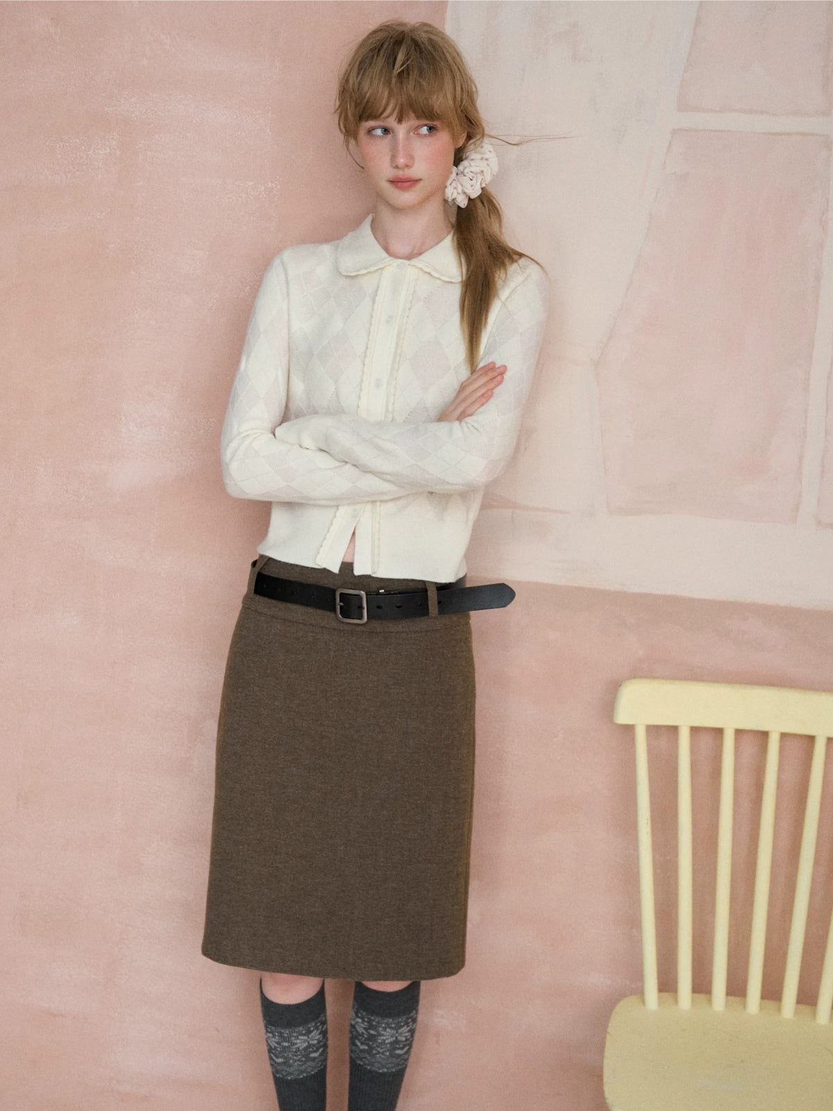 Vintage Minimal Pencil Midi Skirt