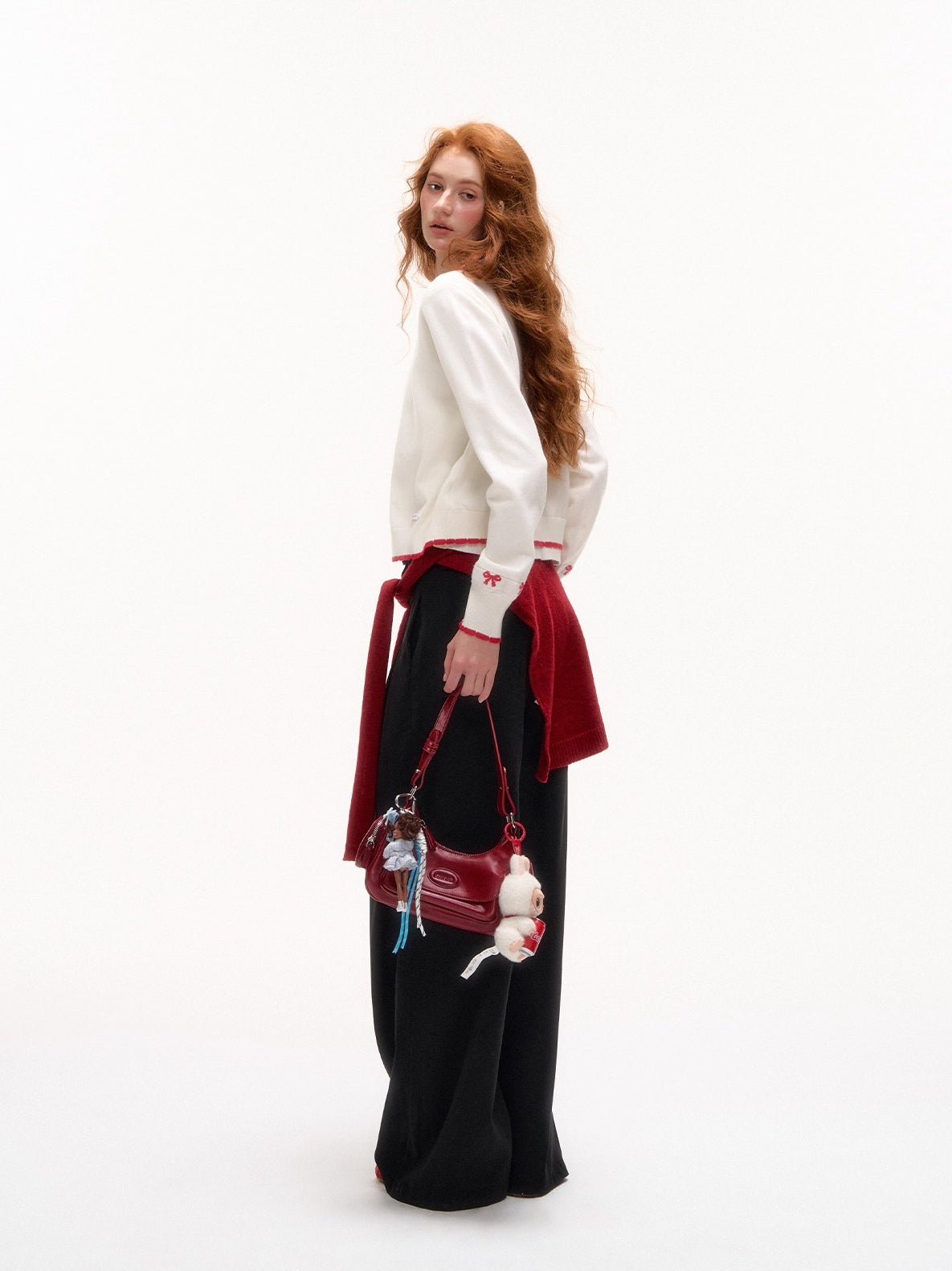 Lace-Trim Waist Tie Wide-Leg Pants