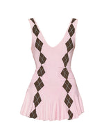 Pink Plaid Halter Dress & Shorts Set