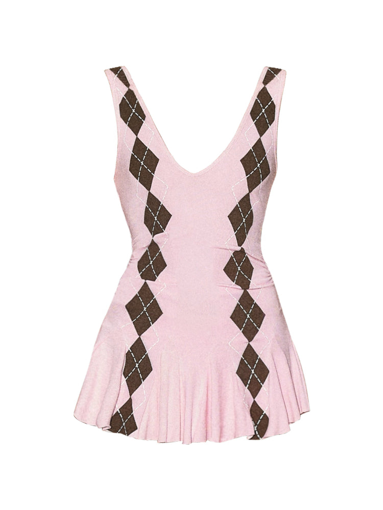 Pink Plaid Halter Dress &amp; Shorts Set
