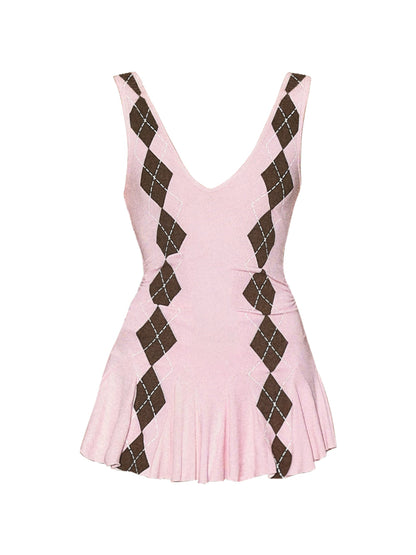 Pink Plaid Halter Dress &amp; Shorts Set