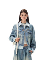 Washed Denim Faux Layer Jacket