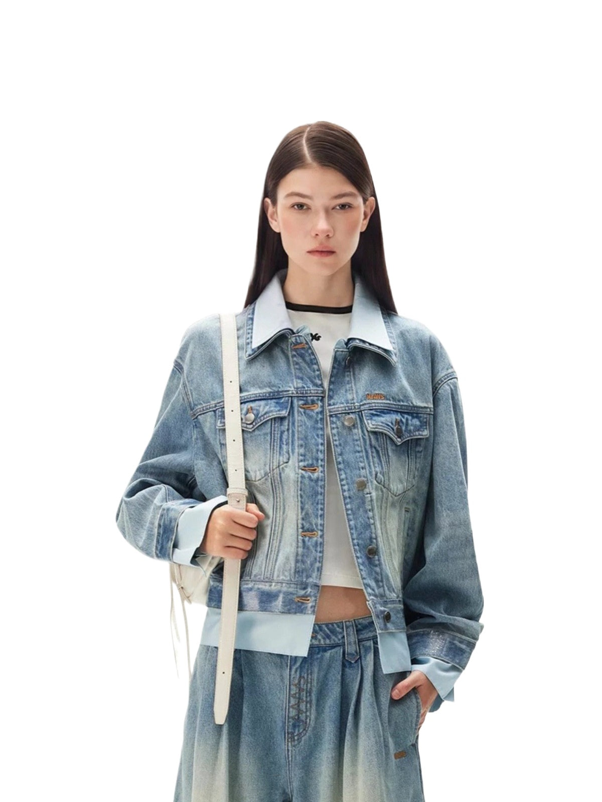 Washed Denim Faux Layer Jacket