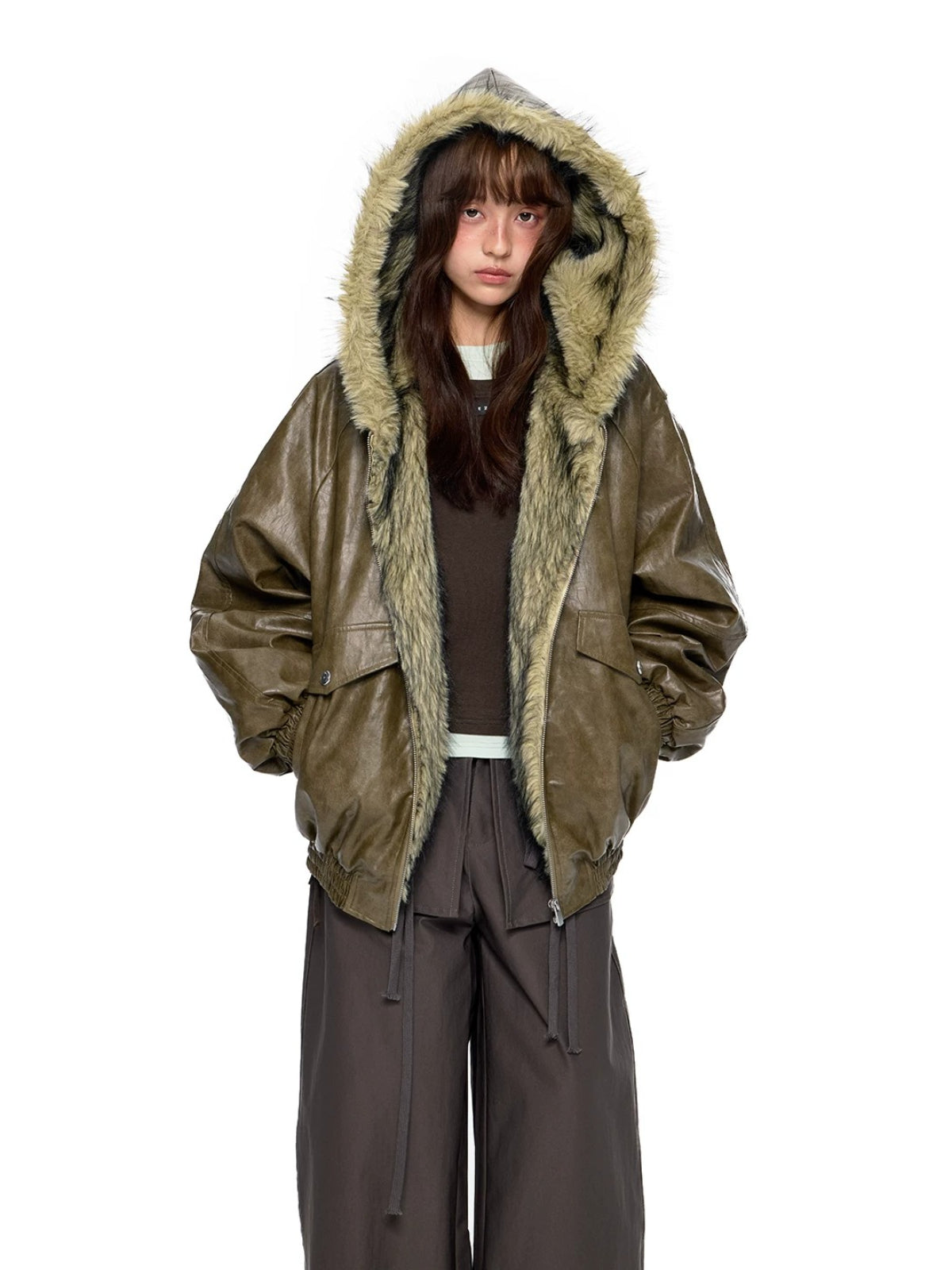Fur Hood Pocket Puffer Jacket