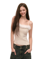 Fur Trimmed Camisole & Cardigan Set