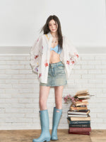 Belted Rhinestone Denim Skirt