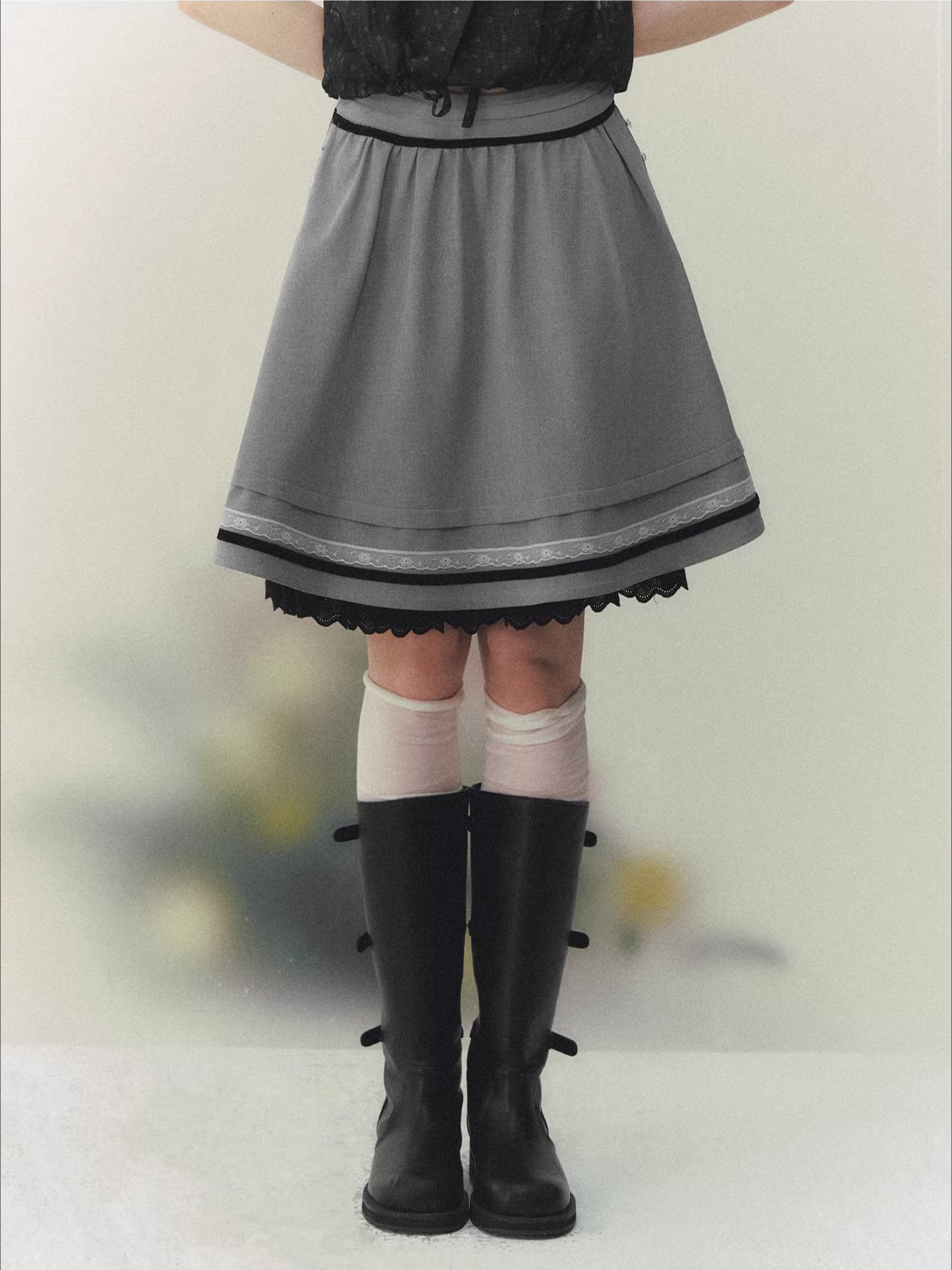Gray Bow Pleated Skirt