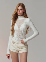 Lace Panel Mesh Laced Knit Top