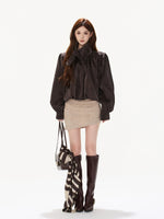 Plum Ruched Satin PU Jacket