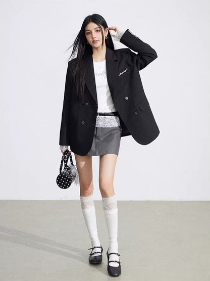 Black &amp; Gray Lace Panel Blazer