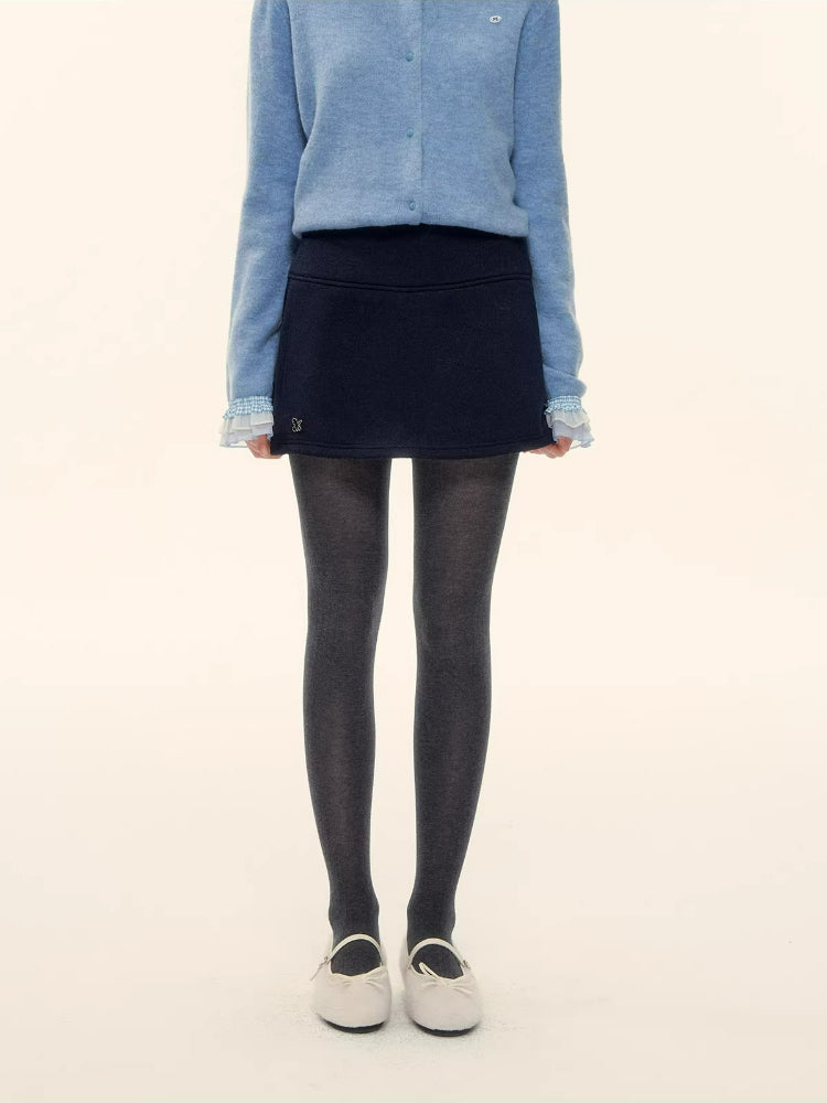 Faux-Layer Wool A-Line Skort