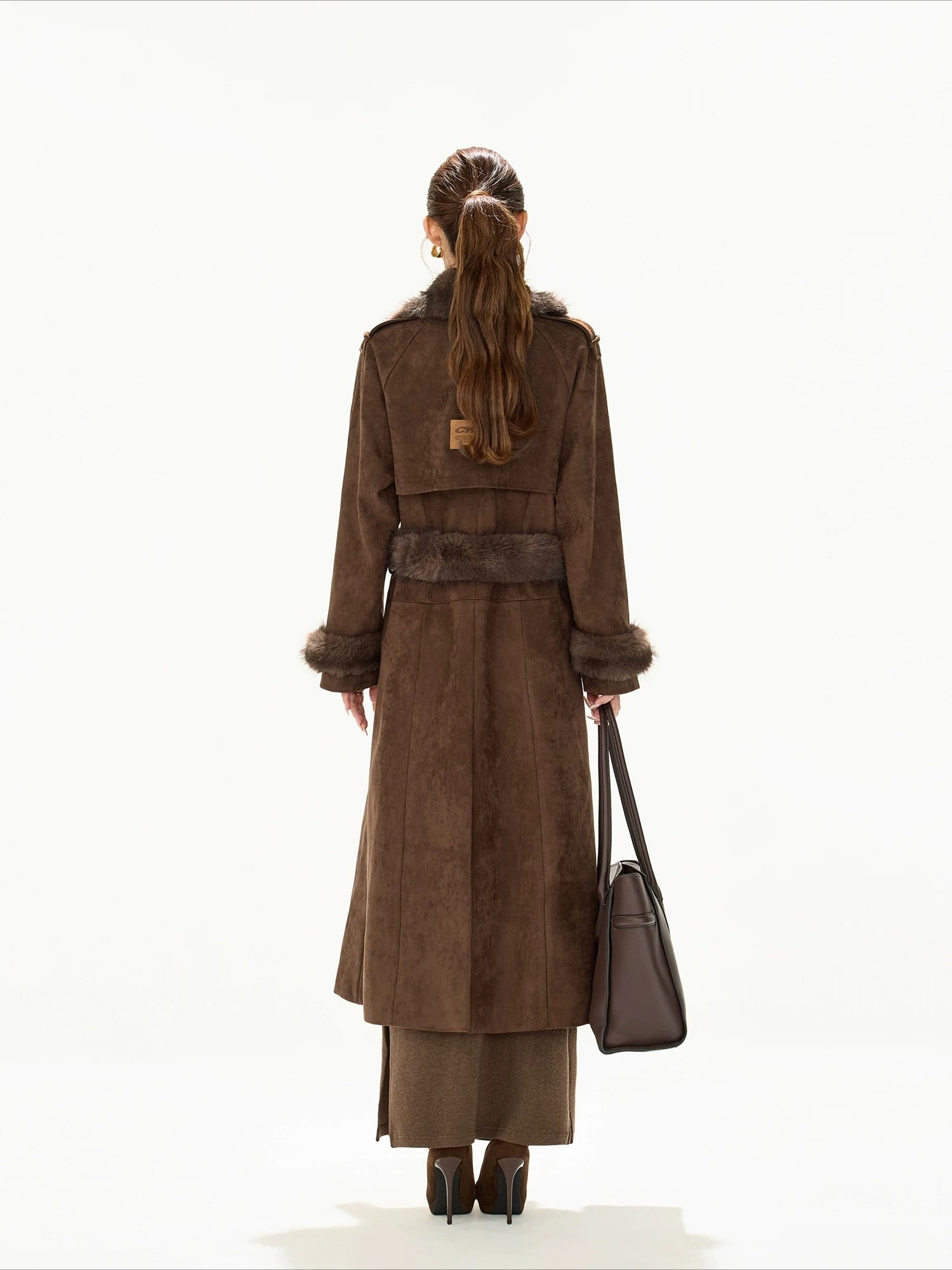 Brown Suede Belted Coat