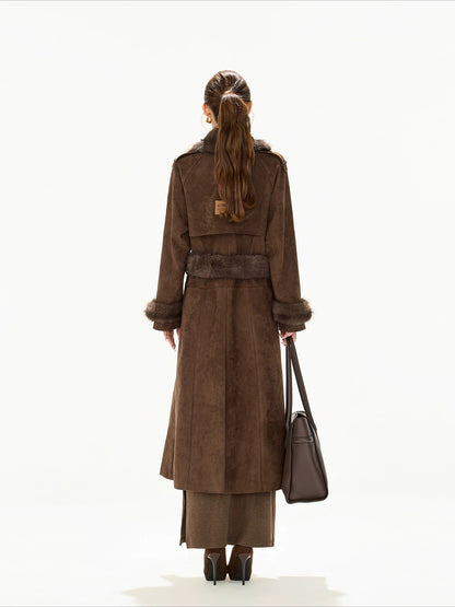 Brown Suede Belted Coat