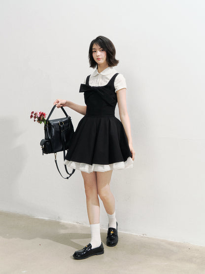 Black Retro Tiered Mini Dress