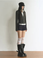 Vintage Double-Breasted Layered Cropped Jacket