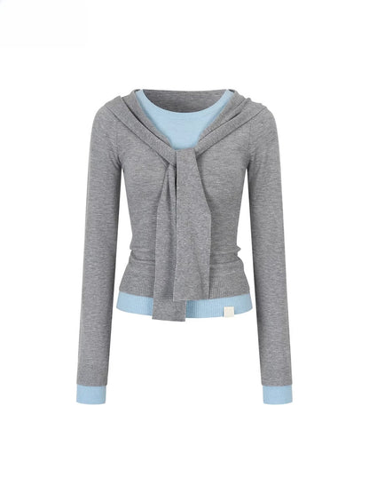 Contrast Hooded Knit Top