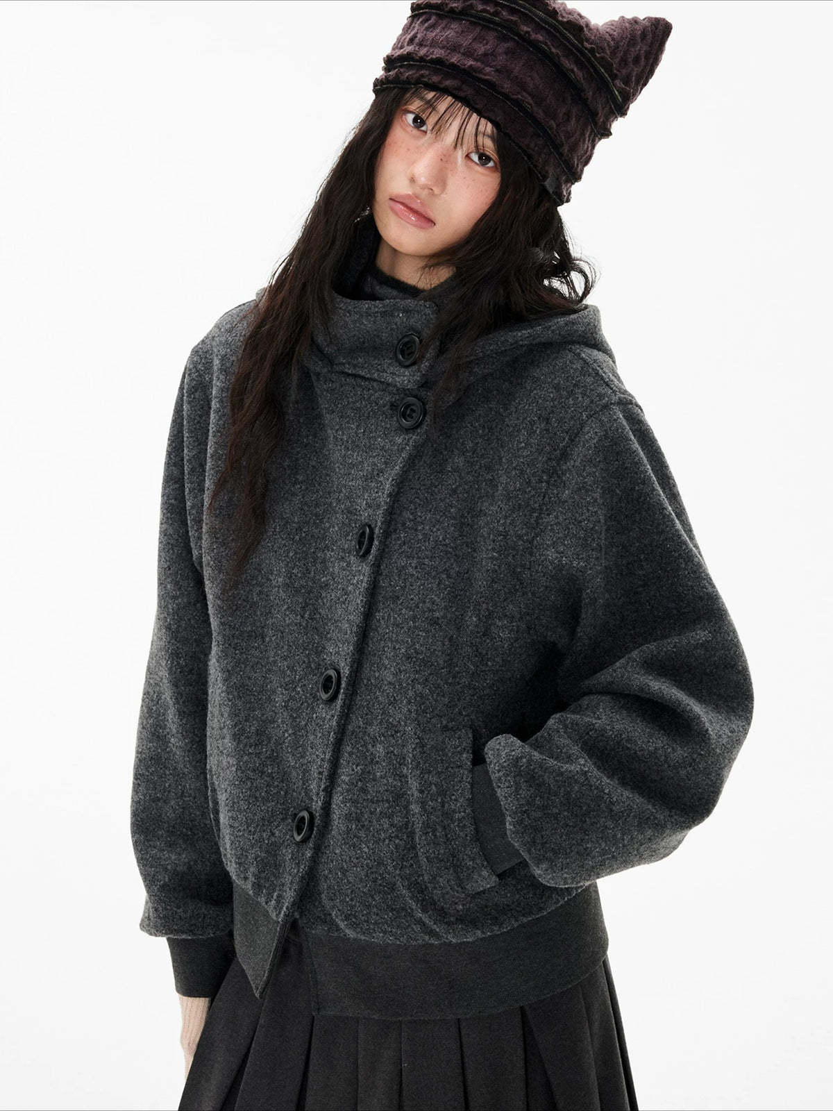 Hooded Button Jacket