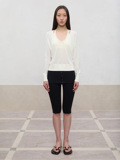 High Elastic Mid-Low Waist Five-Quarter Shorts