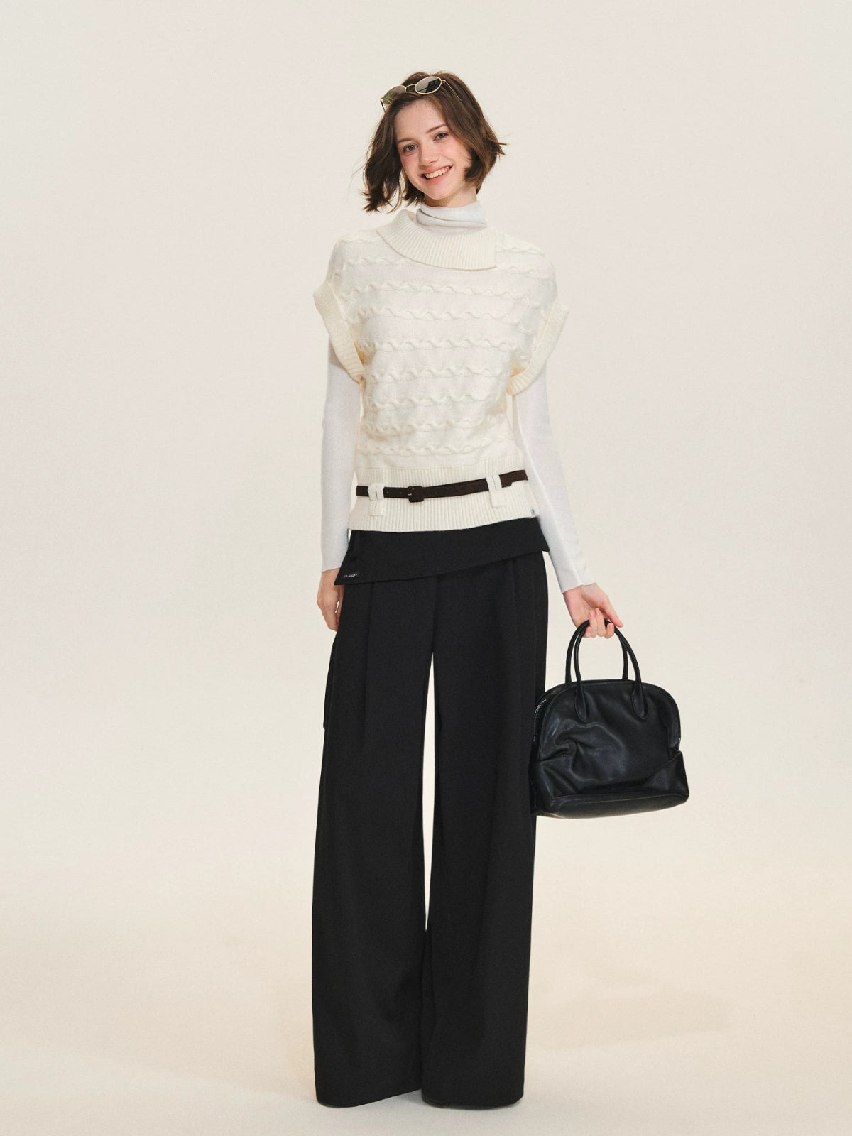 Belted Collared Wool Blend Vest