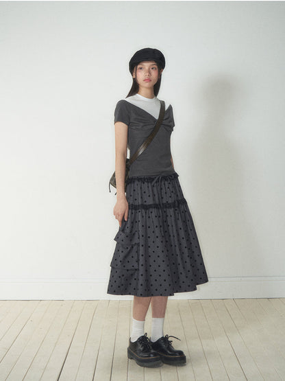 Polka Dot Pocket Loose Midi Skirt