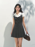 Academy Style Fake Two-piece Pleated Dress