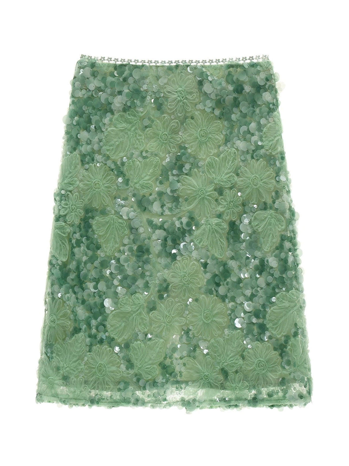 Mint Sequin Embroidered Midi Skirt