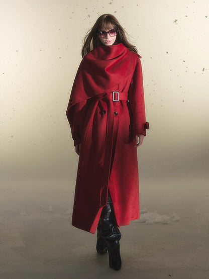 Cape Scarf Double-Faced Wool Coat