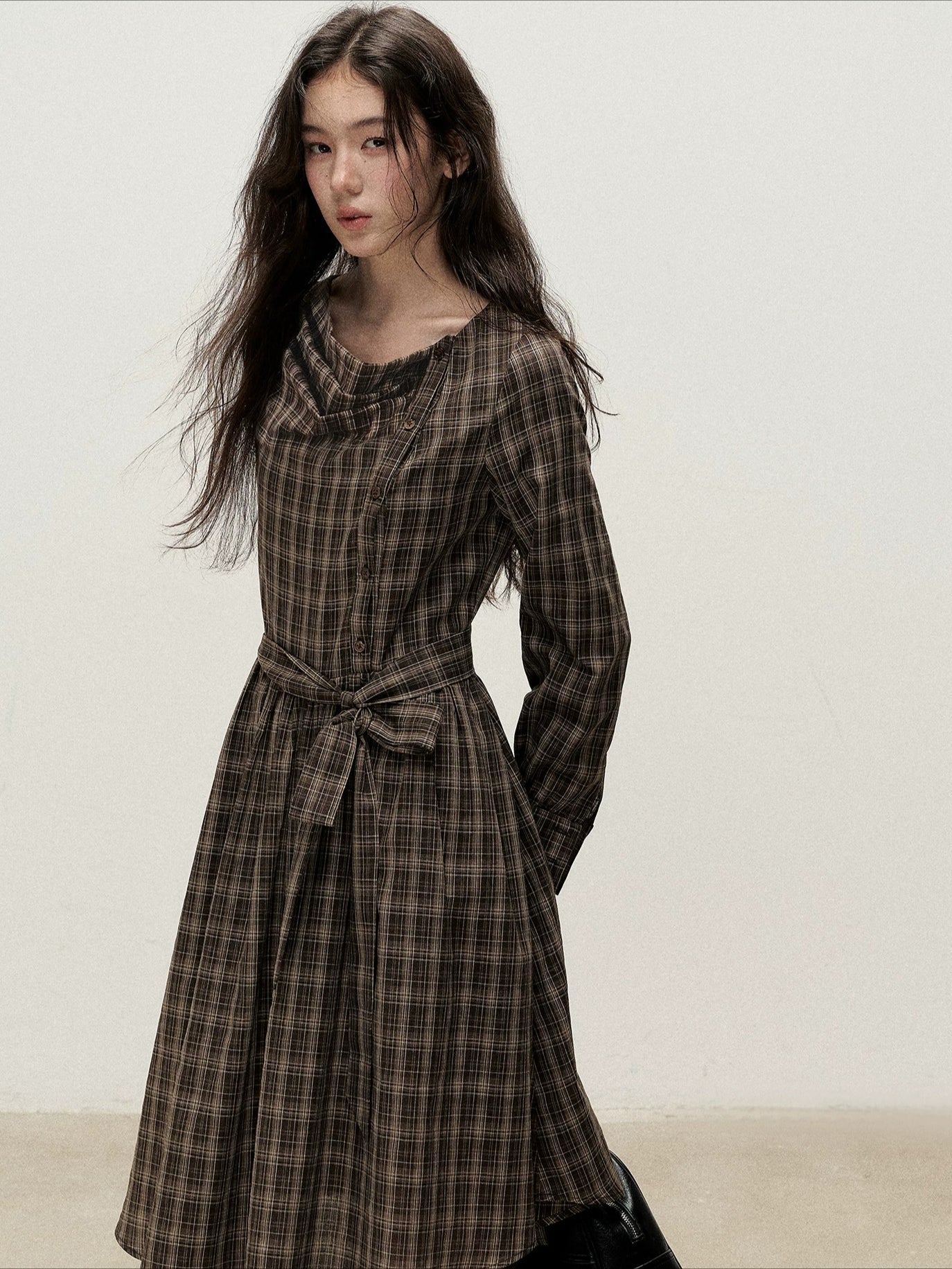 Plaid Cowl Dress