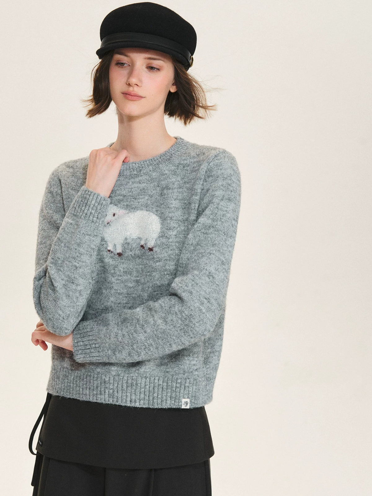 Wool Blend Sheep Embroidered Sweater