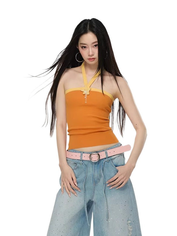 Colorblock Halter Knit Top