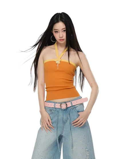 Colorblock Halter Knit Top