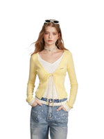 Layered V Neck Tie Knit Top