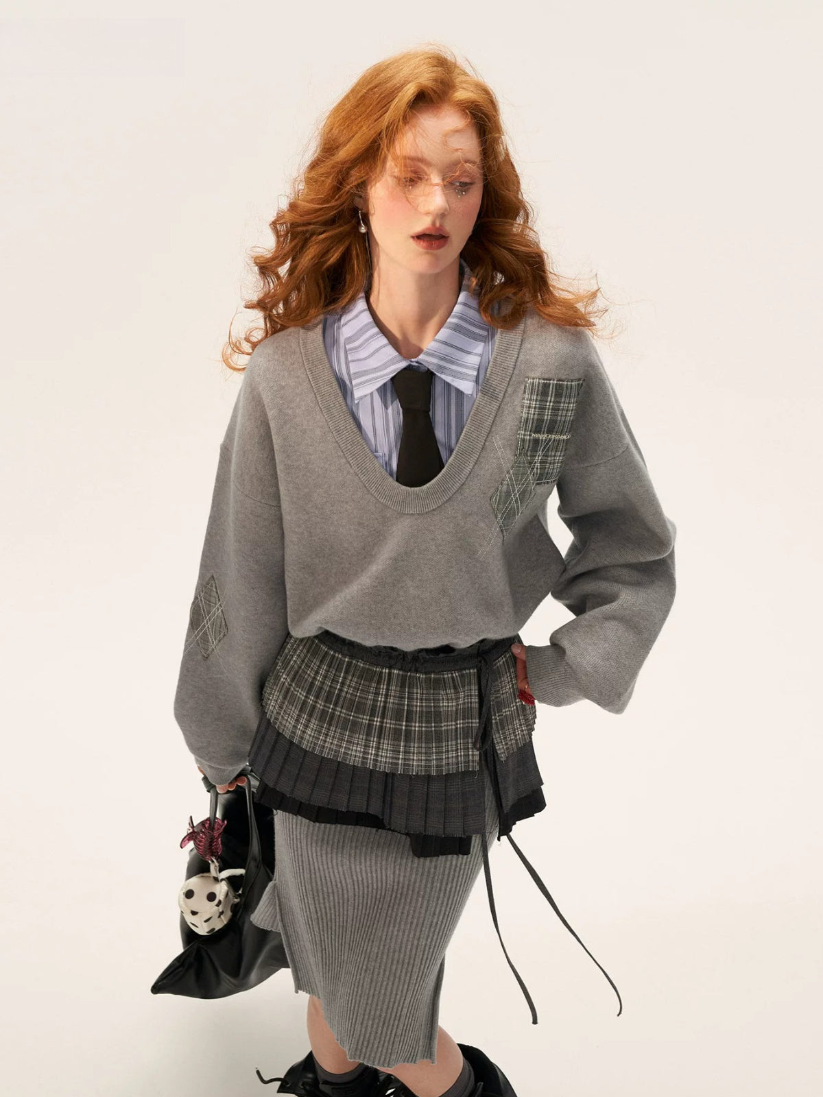 Patchwork Preppy U-Neck Knit Dress