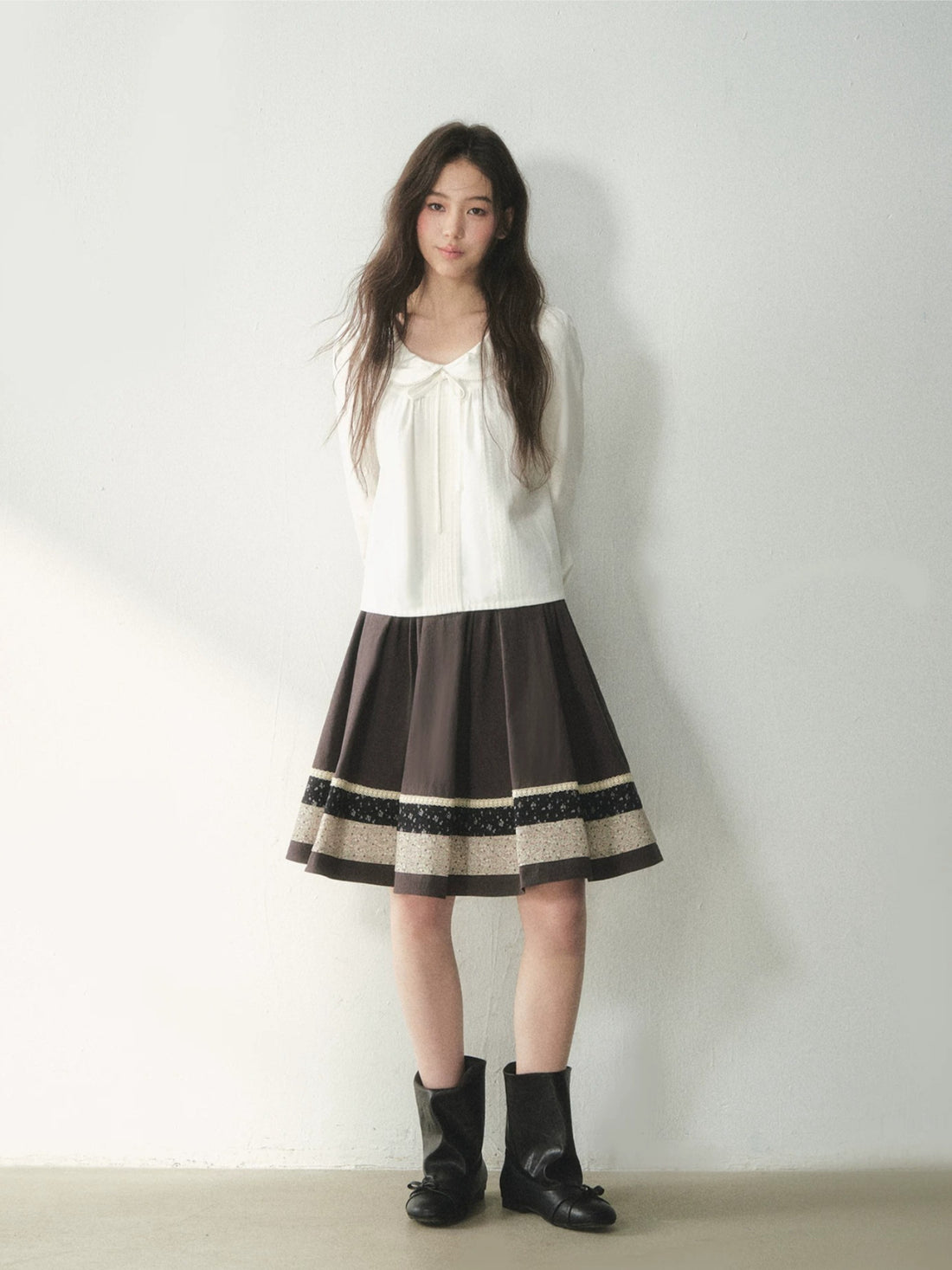 White Bow Lace A-Line Pullover Shirt